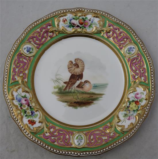 An English porcelain seventeen piece ornithological dessert service